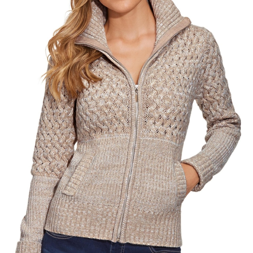 NWT Chunky Zip-Up Cardigan Sz Med OATMEAL